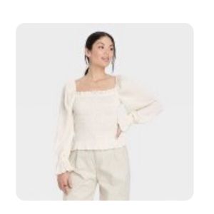 Puff long sleeve smocked top, Ivory